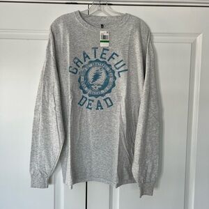 Junk Food Clothing Gray and Blue Long Sleeve Tee with Grateful Dead Logo, Large.